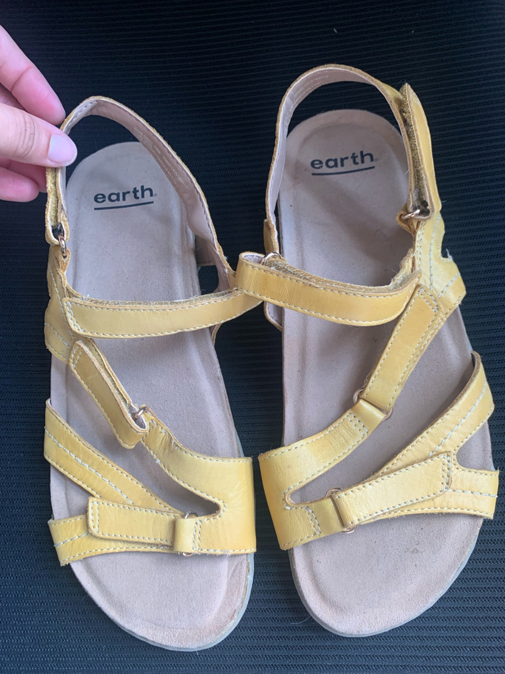 Earth Yellow Leather Strappy Women's Sandals